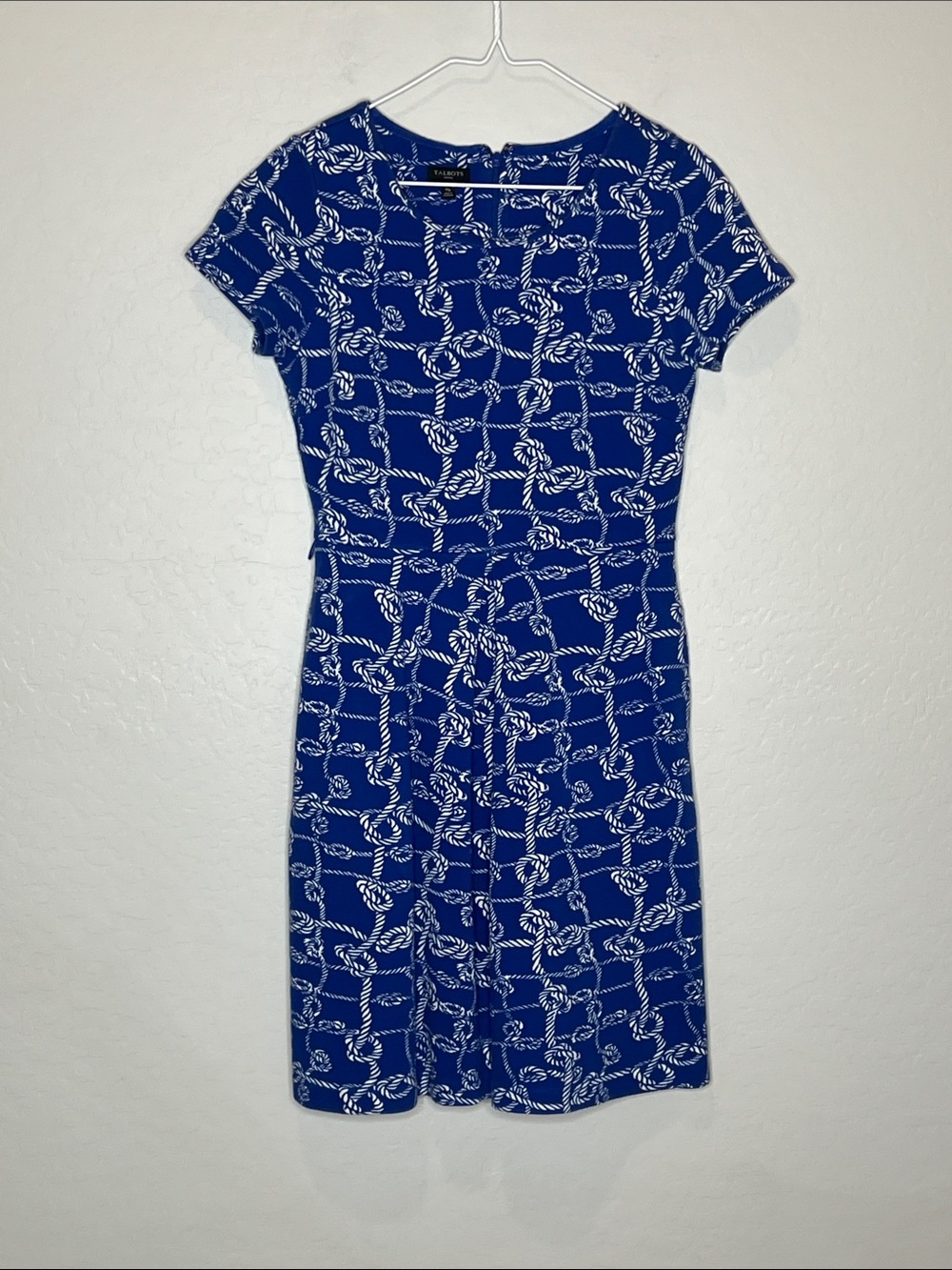 Talbots Navy Rope Print Short Sleeve Dress size Medium Petite